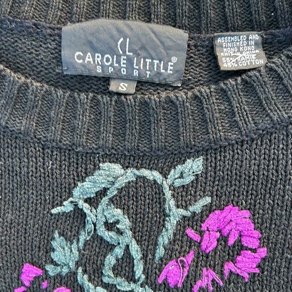 Carole Little Sport Vintage 80’s Rare Hand Knit Rose & Mix Print Sweater - Picture 3 of 10